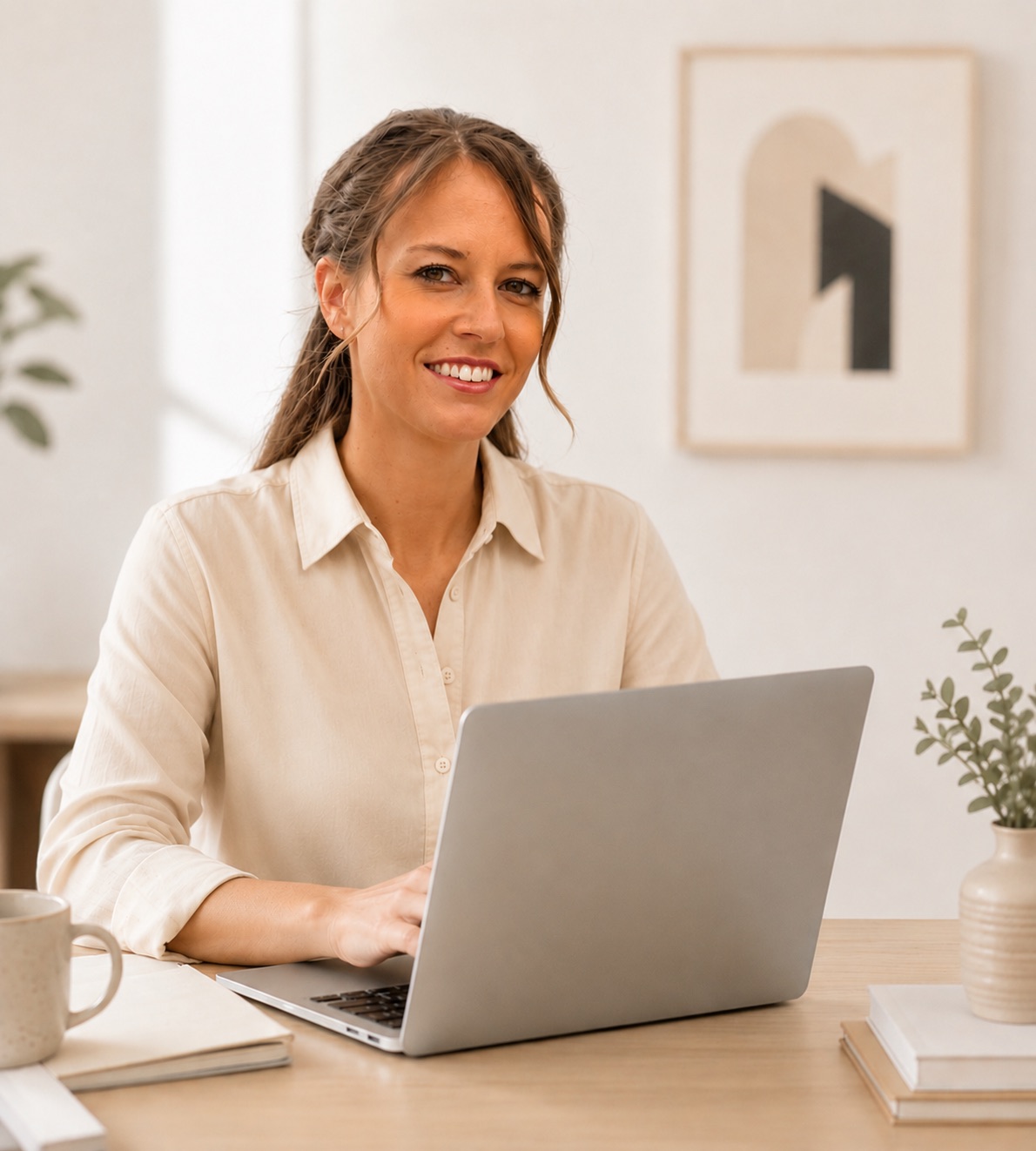 Personne travaillant sur un ordinateur pour accompagner les tâches administratives des clients