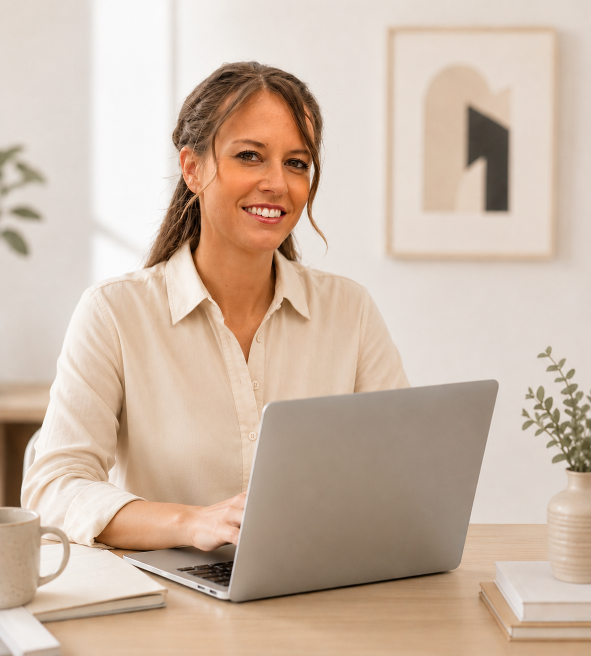 Personne travaillant sur un ordinateur pour accompagner les tâches administratives des clients
